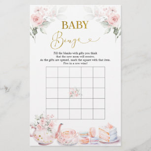 Roze Bloemen Baby shower Tea Party Baby Bingogame
