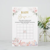 Roze Bloemen Baby shower Tea Party Baby Bingogame (Staand voorkant)