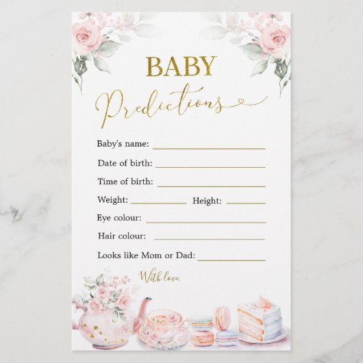 Roze Bloemen Baby shower Tea Party Baby Voorspelli (Voorkant)
