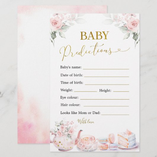 Roze Bloemen Baby shower Tea Party Baby Voorspelli (Voorkant / Achterkant)