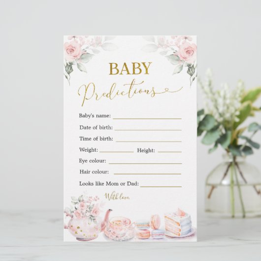 Roze Bloemen Baby shower Tea Party Baby Voorspelli (Staand voorkant)