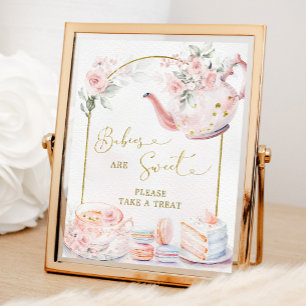 Roze Bloemen Baby shower Tea Party Baby's zijn zoe Poster