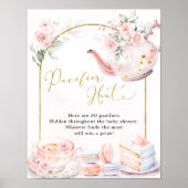 Roze Bloemen Baby shower Tea Party Fopspeen Hunt Poster (Voorkant)