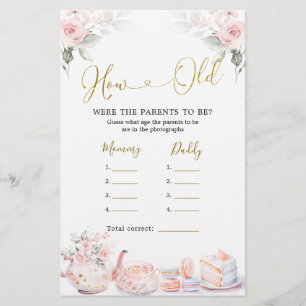 Roze Bloemen Baby shower Tea Party Hoe oud Ouders