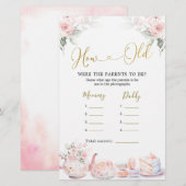 Roze Bloemen Baby shower Tea Party Hoe oud Ouders (Voorkant / Achterkant)
