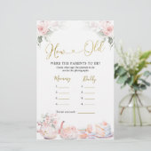 Roze Bloemen Baby shower Tea Party Hoe oud Ouders (Staand voorkant)