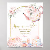 Roze Bloemen Baby shower Tea Party Momosa Bar Poster (Voorkant)