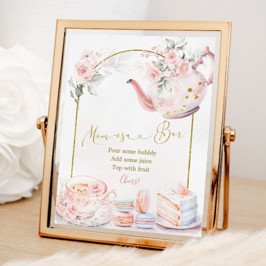 Roze Bloemen Baby shower Tea Party Momosa Bar Poster