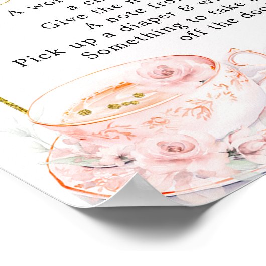 Roze Bloemen Baby shower Thee Late Night Luier Poster (Hoek)