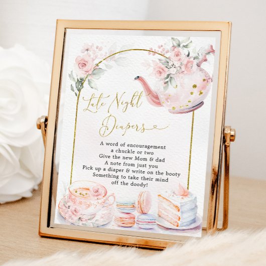 Roze Bloemen Baby shower Thee Late Night Luier Poster