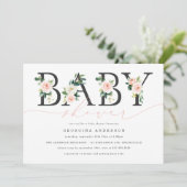 Roze Bloemen Baby Shower Uitnodiging (Staand voorkant)