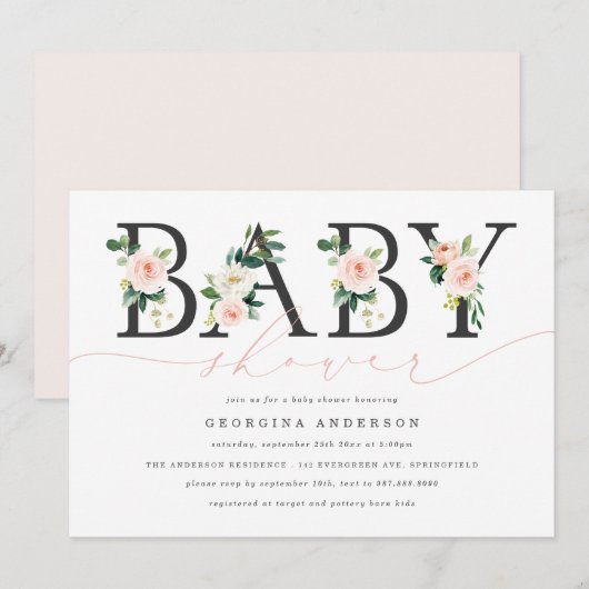 Roze Bloemen Baby Shower Uitnodiging (Voorkant / Achterkant)