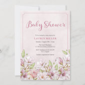 Roze Bloemen Baby shower uitnodiging (Voorkant)