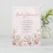 Roze Bloemen Baby shower uitnodiging (Staand voorkant)