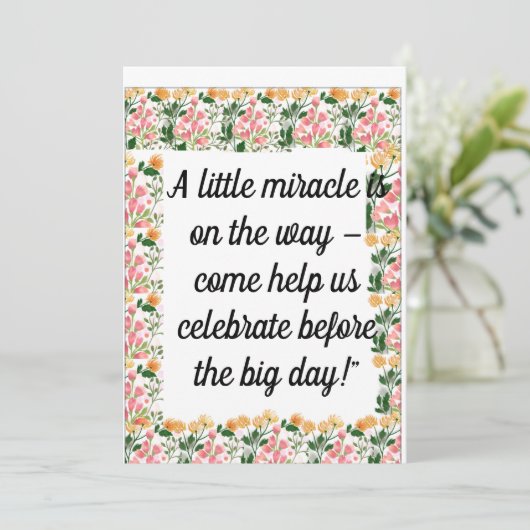 Roze Bloemen Baby shower Uitnodiging | "Kleine Mir (Staand voorkant)