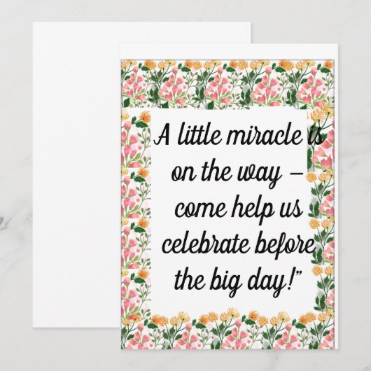 Roze Bloemen Baby shower Uitnodiging | "Kleine Mir (Voorkant / Achterkant)