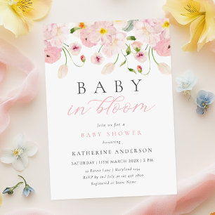 Roze Bloemen Baby Shower Uitnodiging voor een Meis