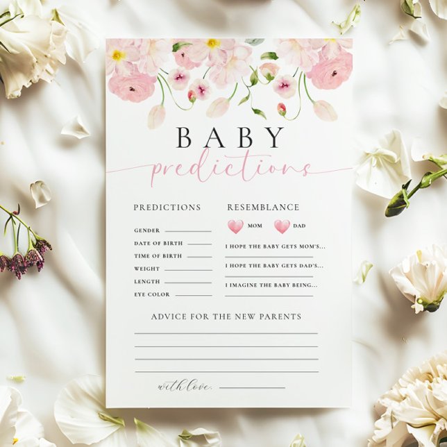 Roze Bloemen Baby shower Voorspelling Advies Spel (Creator heeft geüpload)