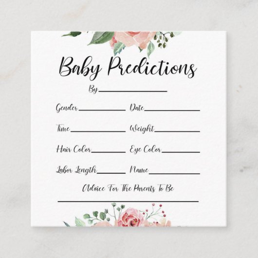 Roze bloemen Baby shower voorspellingen Kaarten (Voorkant)