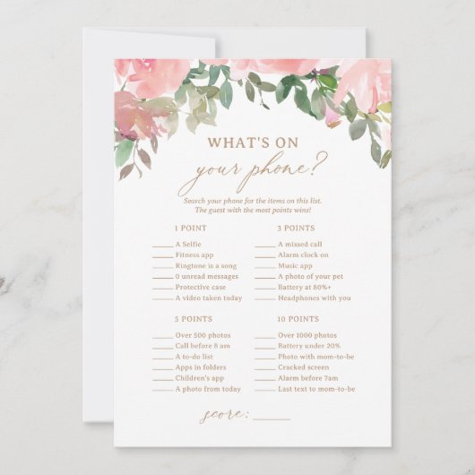 Roze Bloemen Baby shower Wat is er op uw telefoon  Kaart (Voorkant)