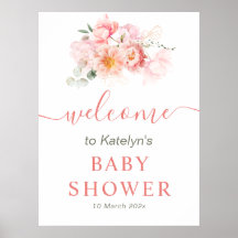 Roze Bloemen baby shower Welkomstbord