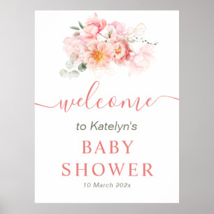 Roze Bloemen baby shower Welkomstbord Poster