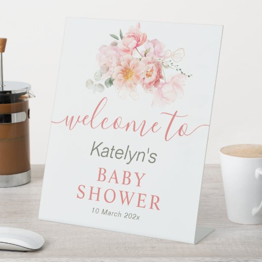 Roze Bloemen baby shower Welkomstbord Reclamebord Met Voetstuk (Insitu)