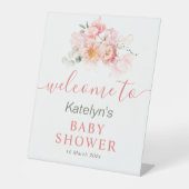 Roze Bloemen baby shower Welkomstbord Reclamebord Met Voetstuk (Voorkant)