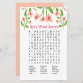 Roze bloemen Baby shower Word Search Game (Voorkant / Achterkant)