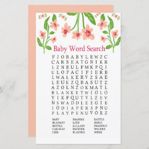 Roze bloemen Baby shower Word Search Game