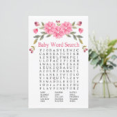 Roze bloemen Baby shower Word Search Game (Staand voorkant)