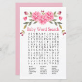 Roze bloemen Baby shower Word Search Game (Voorkant / Achterkant)
