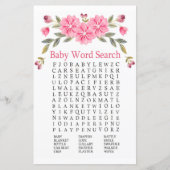 Roze bloemen Baby shower Word Search Game (Voorkant)