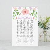 Roze bloemen Baby shower Word Search Game (Staand voorkant)