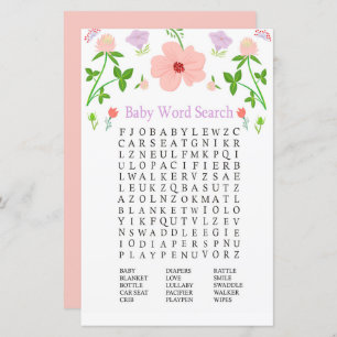 Roze bloemen Baby shower Word Search Game