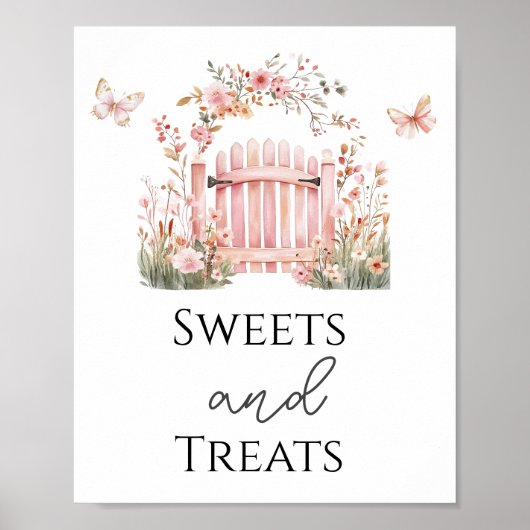 Roze Bloemen Baby Snoepjes en Traktaties Party Sig Poster (Voorkant)