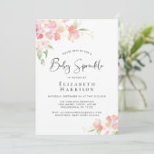 Roze Bloemen Baby Sprinkle Waterverf Kaart (Staand voorkant)