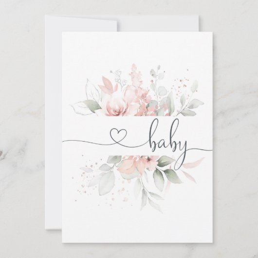 Roze Bloemen Baby Sprinkle, Waterverf pioenroos Ba Kaart (Achterkant)