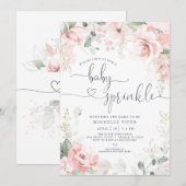 Roze Bloemen Baby Sprinkle, Waterverf pioenroos Ba Kaart (Voorkant / Achterkant)