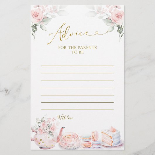 Roze Bloemen Baby Tea Party Advies voor Ouders (Voorkant)