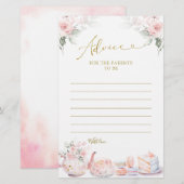 Roze Bloemen Baby Tea Party Advies voor Ouders (Voorkant / Achterkant)