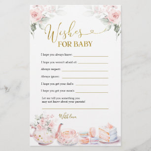 Roze Bloemen Baby Tea Party Wensen voor Baby