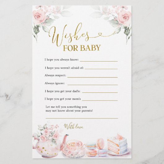 Roze Bloemen Baby Tea Party Wensen voor Baby (Voorkant)