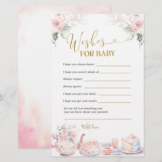 Roze Bloemen Baby Tea Party Wensen voor Baby (Voorkant / Achterkant)