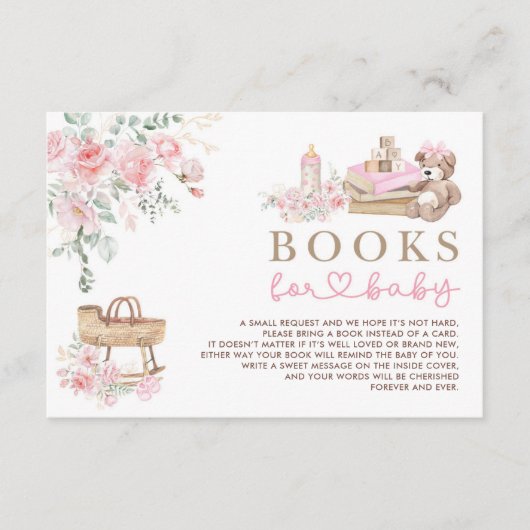 Roze Bloemen Babykleding Boeken voor Baby Meisje Informatiekaartje (Voorkant)