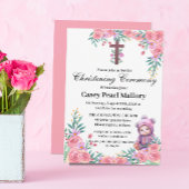 Roze Bloemen Babymeisje doop/doop Kaart