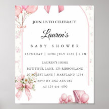 Roze bloemen babyshower uitnodiging poster