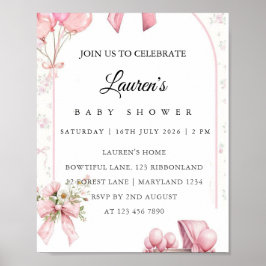 Roze bloemen babyshower uitnodiging poster