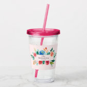 Roze Bloemen Bachelorette Vrijgezellenfeest Acryl Drinkbeker (Achterkant)