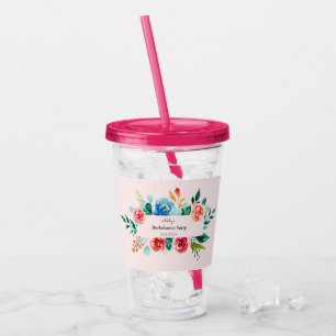 Roze Bloemen Bachelorette Vrijgezellenfeest Acryl Drinkbeker